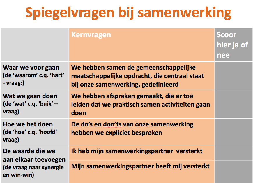 Spiegelvragen bij samenwerking via partnerschap